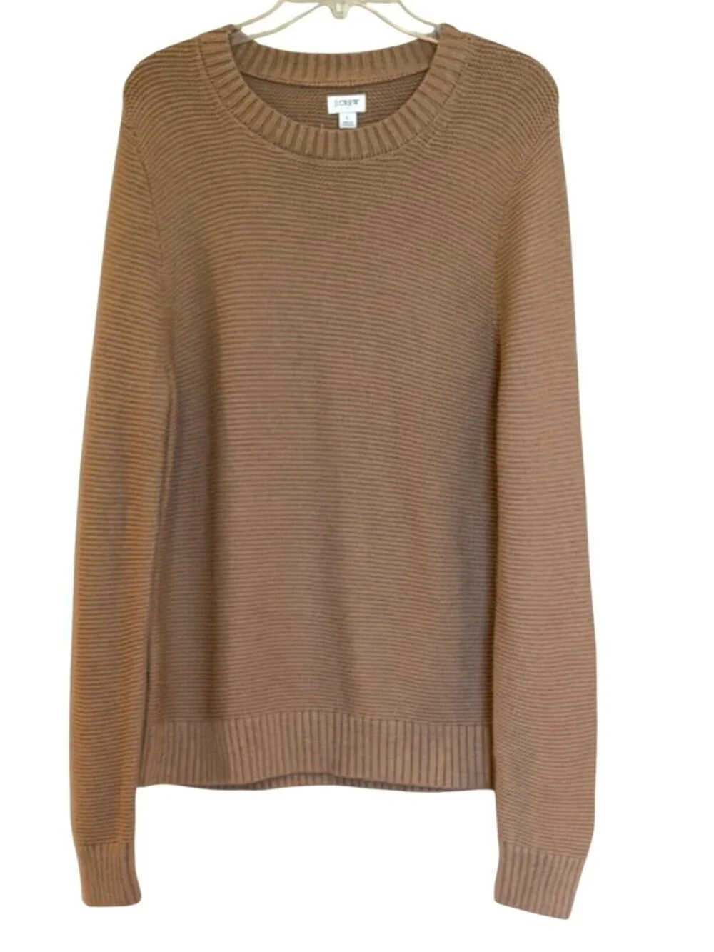 J. Crew Garter Stitch Wool Blend Crewneck Sweater Long Sleeve Preppy Camel Large